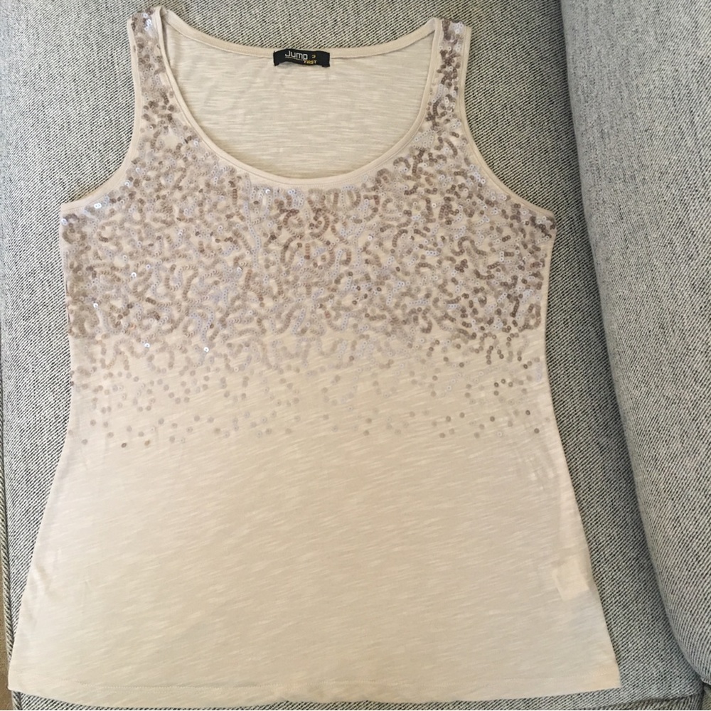 Nude/Beige Tank Top with Sequins, Size L